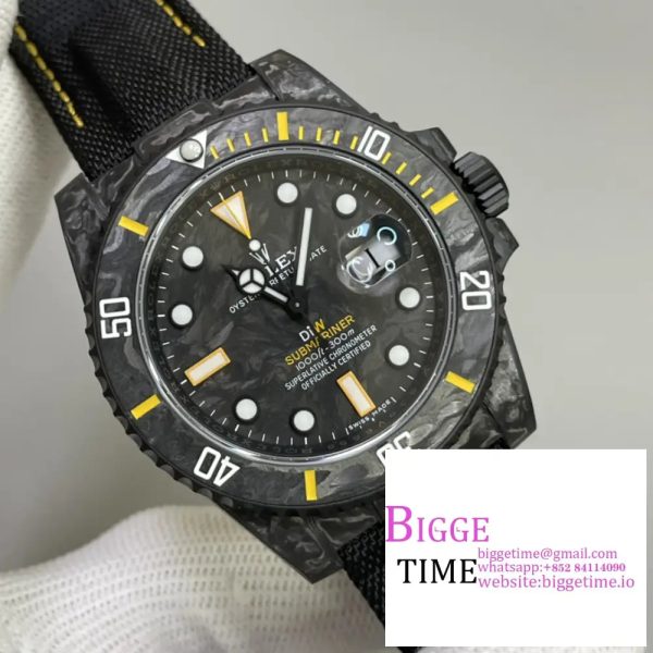 Submariner 40mm DIW VSF 1:1 Best Edition Forged Carbon Yellow Element on Nylon Strap VS3135 - Image 3