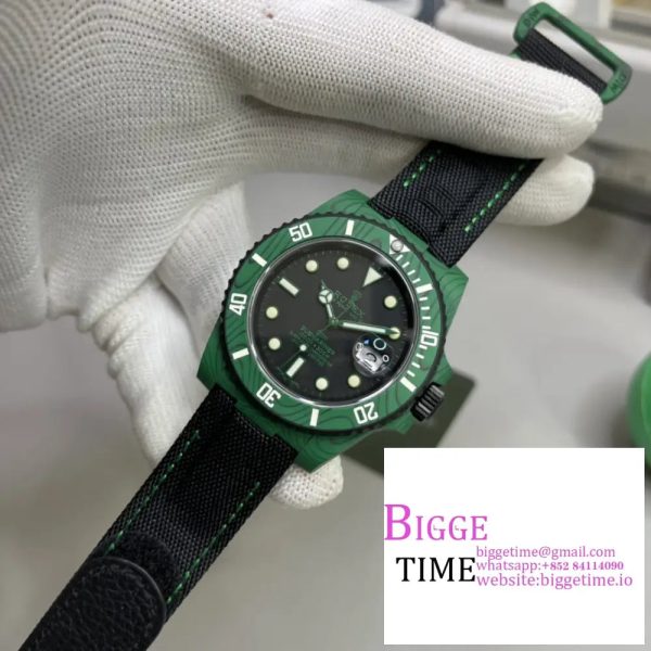 Submariner DIW Green Carbon VSF 1:1 Best Edition Black Dial on Black Nylon Strap VS3135 - Image 5