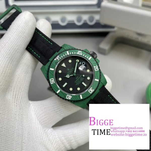Submariner DIW Green Carbon VSF 1:1 Best Edition Black Dial on Black Nylon Strap VS3135 - Image 3
