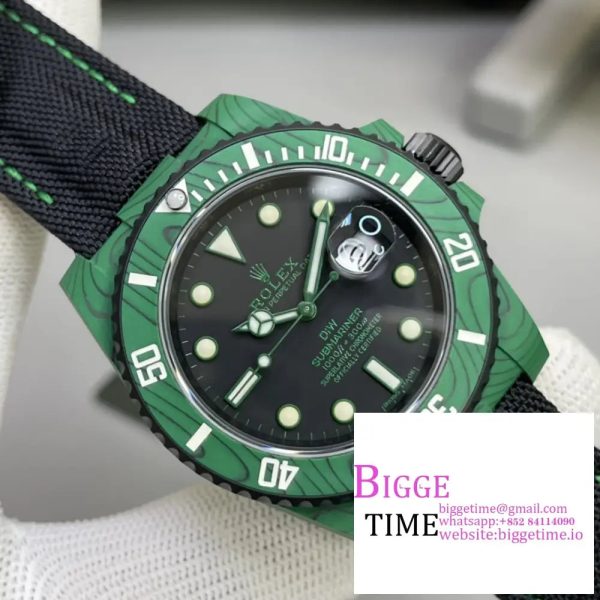 Submariner DIW Green Carbon VSF 1:1 Best Edition Black Dial on Black Nylon Strap VS3135 - Image 2