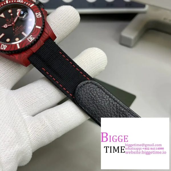 Submariner DIW Red Carbon VSF 1:1 Best Edition Black Dial on Black Nylon Strap VS3135 - Image 5