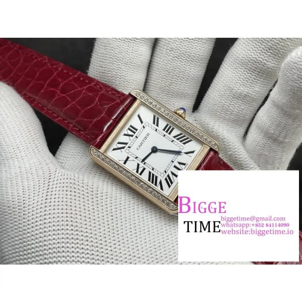 Tank 24mm YG Diamond Bezel White Dial Red Leather Strap K11F Swiss Quartz - Image 5