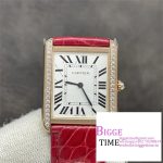 Tank 24mm YG Diamond Bezel White Dial Red Leather Strap K11F Swiss Quartz