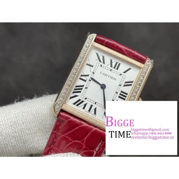 Tank 24mm YG Diamond Bezel White Dial Red Leather Strap K11F Swiss Quartz - Image 4