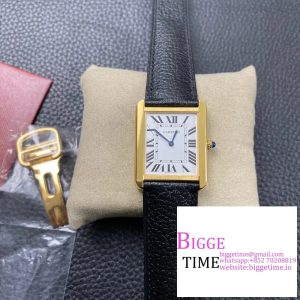 Tank 24mm YG White Dial Black Leather Strap K11F Swiss Quartz