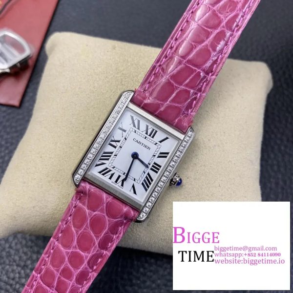 Tank 25.5mm Diamond Bezel White Dial Pink Leather Strap K11F Swiss Quartz - Image 2