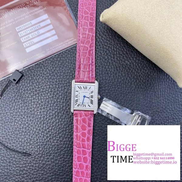 Tank 25.5mm Diamond Bezel White Dial Pink Leather Strap K11F Swiss Quartz - Image 7