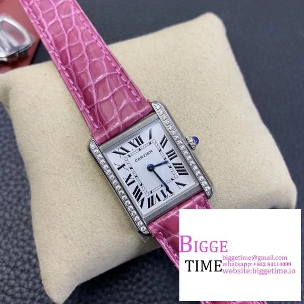 Tank 25.5mm Diamond Bezel White Dial Pink Leather Strap K11F Swiss Quartz - Image 4
