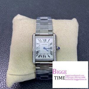 Tank 25.5mm Diamond Bezel White Dial SS Bracelet K11F Swiss Quartz