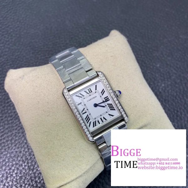 Tank 25.5mm Diamond Bezel White Dial SS Bracelet K11F Swiss Quartz - Image 5