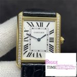 Tank Louis Cartier 29.5x22mm YG Diamond Bezel White Dial Black Leather Strap AF Swiss Quartz