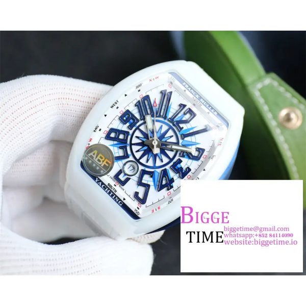 Vanguard V45 44mm Ceramic Bezel White Dial White Leather Strap ABF A2824 - Image 4