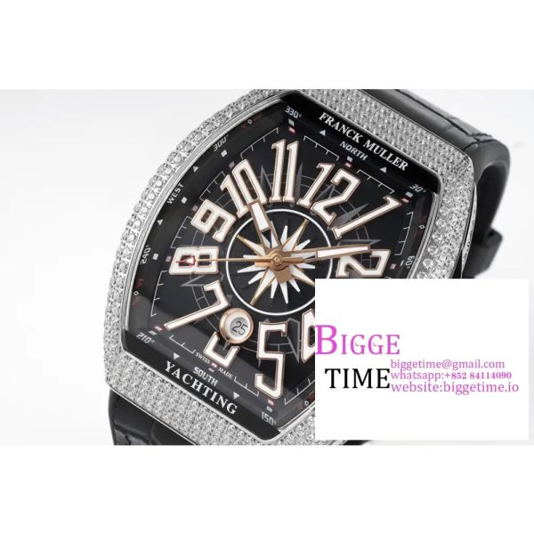 Vanguard V45 44mm Diamond Bezel Black Dial RG Crown Black Leather Strap ABF A2824 - Image 5