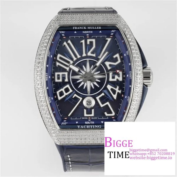 Vanguard V45 44mm Diamond Bezel Blue Dial Blue Leather Strap ABF A2824