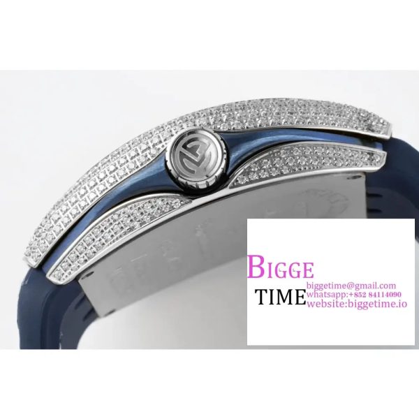 Vanguard V45 44mm Diamond Bezel Blue Dial Blue Leather Strap ABF A2824 - Image 7