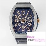 Vanguard V45 44mm Diamond Bezel Blue Dial RG Crown Blue Leather Strap ABF A2824