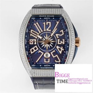 Vanguard V45 44mm Diamond Bezel Blue Dial RG Crown Blue Leather Strap ABF A2824