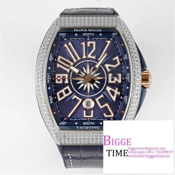 Vanguard V45 44mm Diamond Bezel Blue Dial RG Crown Blue Leather Strap ABF A2824