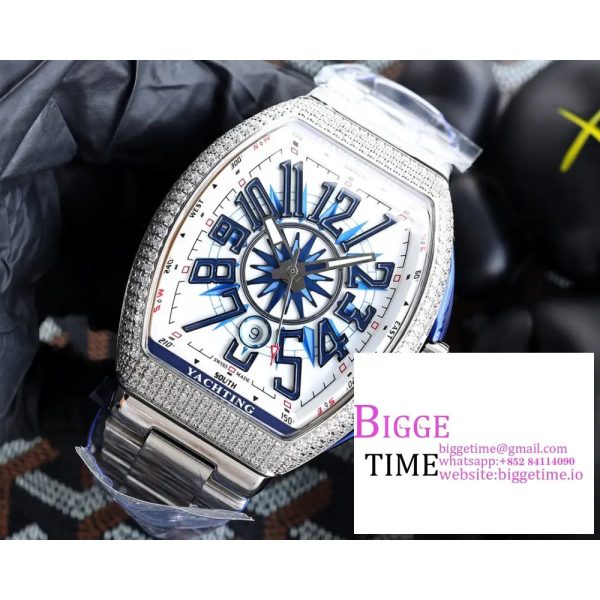 Vanguard V45 44mm Diamond Bezel White Dial SS Bracelet ABF A2824 - Image 3