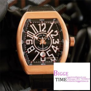 Vanguard V45 44mm RG Black Dial Black Leather Strap ABF A2824