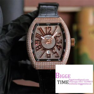 Vanguard V45 44mm RG Diamond Bezel All RG Diamond Dial Black Leather Strap ABF A2824