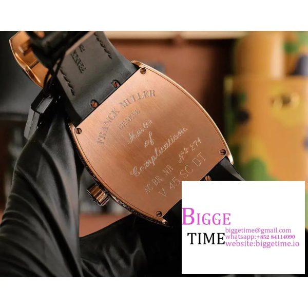 Vanguard V45 44mm RG Diamond Bezel All RG Diamond Dial Black Leather Strap ABF A2824 - Image 9