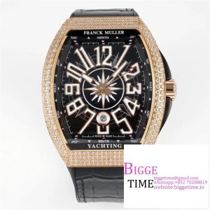 Vanguard V45 44mm RG Diamond Bezel Black Dial Blue Leather Strap ABF A2824