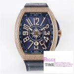 Vanguard V45 44mm RG Diamond Bezel Blue Dial Blue Leather Strap ABF A2824