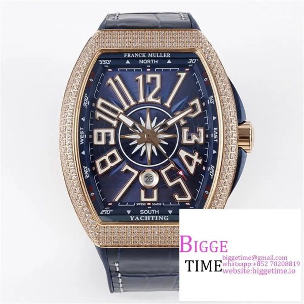 Vanguard V45 44mm RG Diamond Bezel Blue Dial Blue Leather Strap ABF A2824