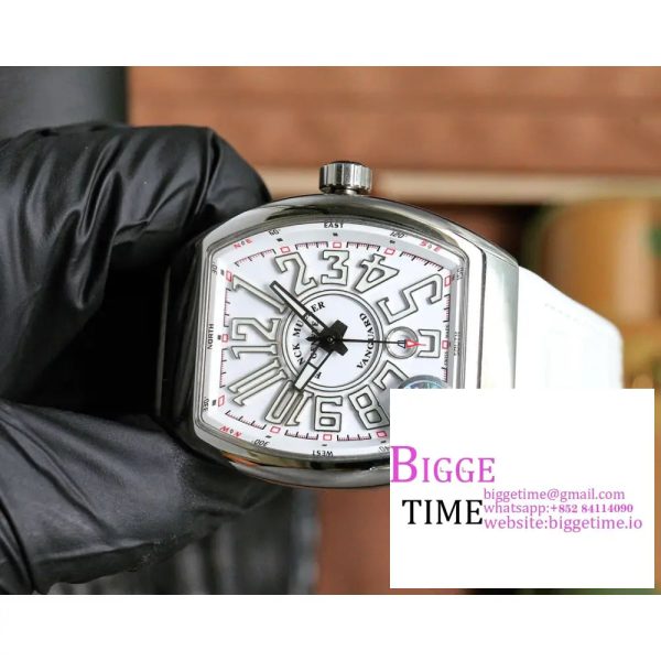 Vanguard V45 44mm White Dial White Leather Strap ABF A2824 - Image 4