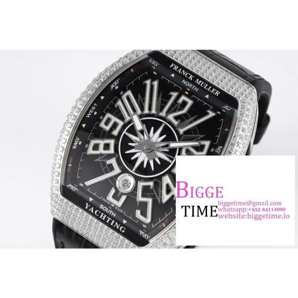 Vanguard V45 SS Full Diamonds OXF Best Edition Black Textured Dial Diamonds Markers on Black Gummy Strap A2824 - Image 5