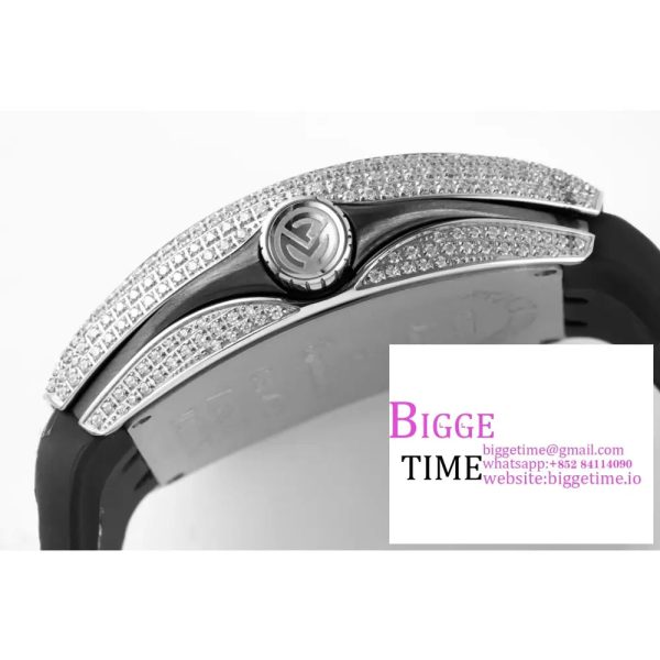 Vanguard V45 SS Full Diamonds OXF Best Edition Black Textured Dial Diamonds Markers on Black Gummy Strap A2824 - Image 7