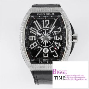 Vanguard V45 SS Full Diamonds OXF Best Edition Black Textured Dial Diamonds Markers on Black Gummy Strap A2824