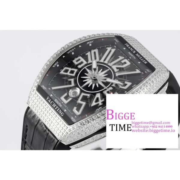 Vanguard V45 SS Full Diamonds OXF Best Edition Black Textured Dial Diamonds Markers on Black Gummy Strap A2824 - Image 2