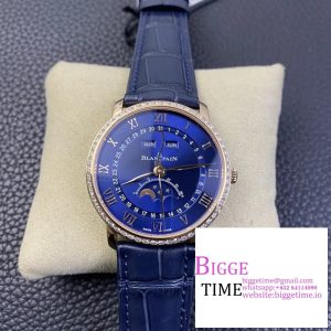 Villeret 6654 40mm Diamond Bezel RG Blue Dial Blue Leather Strap OMF A6654 V3