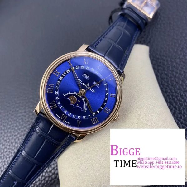 Villeret 6654 40mm RG Blue Dial Blue Leather Strap OMF A6654 V3 - Image 3