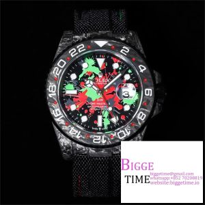 VSF VR3186 DIW GMT-Master II   Carbon Bezel Motley Dial  Black Nylon Strap