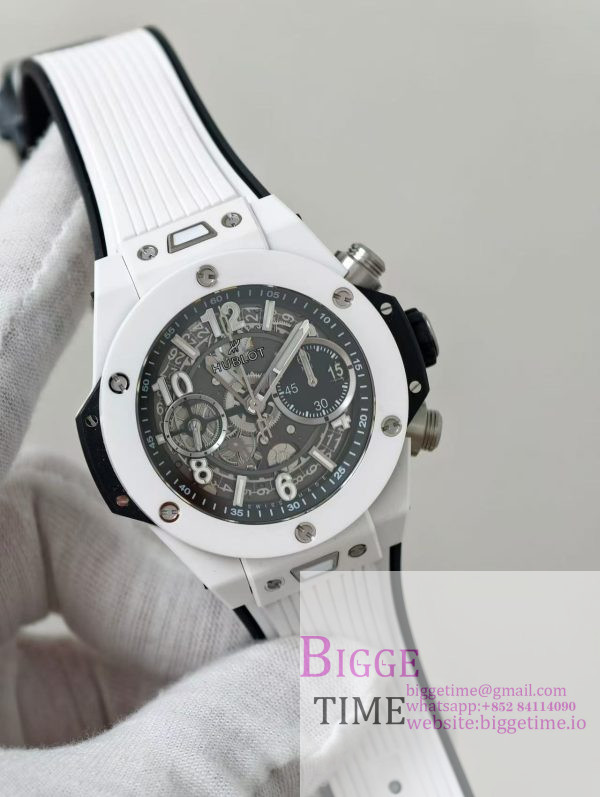 Big Bang Unico 42mm White Ceramic BBF 1:1 Best Edition Skeleton Dial on White Rubber Strap A1280 V2