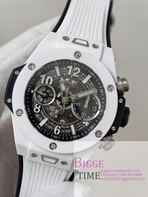 Big Bang Unico 42mm White Ceramic BBF 1:1 Best Edition Skeleton Dial on White Rubber Strap A1280 V2 - Image 6