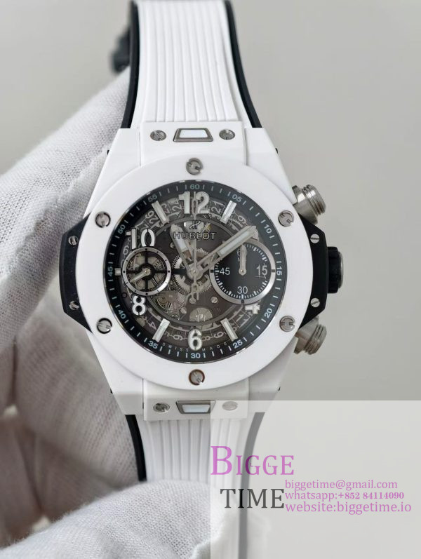 Big Bang Unico 42mm White Ceramic BBF 1:1 Best Edition Skeleton Dial on White Rubber Strap A1280 V2 - Image 9