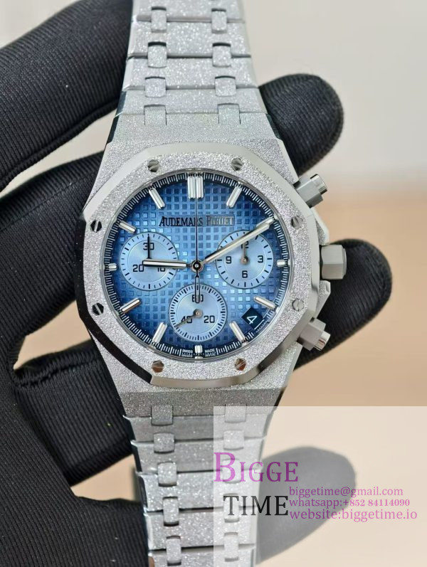 Royal Oak Chrono 26240 Frosted SS APSF 1:1 Best Edition Ice Blue Dial on Bracelet SA4401 Super Clone