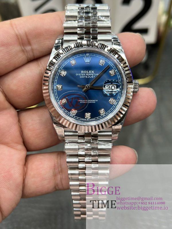 DateJust 41 126334 904L SS VSF 1:1 Best Edition Fluted Bezel  Blue Diamond Dial on Jubilee Bracelet VS3235